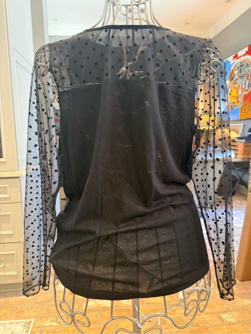 LOFT Black Polka Dot Sheer Sleeve Blouse